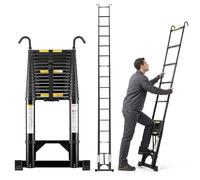 TEENO - Escalera telescópica de 6,2 m, escabeau telescópico plegable de aluminio con barra estabilizadora y gancho extraíble, carga máxima de 150 kg