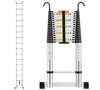 TEENO Escalera Telescópica de Aluminio Extensible 6.2M, Escalera Plegable Telescópica, EN131 Multiusos Portátil Extensible con Barra Estabilizadora y Ganchos Extraíbles Adecuado, Carga 150 KG