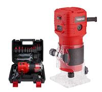 TEENO Fresadora De Madera Rebajadora Eléctrica 650W 15000-32000 RPM,Fresadora EléCtrica Para Madera Con 12 piezas 1/4'' Alicates, 6 Velocidades Variables,Base Fija De 6/6.35MM,Estuche de Transporte