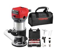 TEENO Fresadora De Madera Rebajadora Eléctrica 710W 13000-33000 RPM CON EXTRACTOR DE POLVO,15 piezas 1/4'' Alicates, 6 Velocidades Variables, Pinza De Base Fija De 6/6.35/8MM,Con Bolsa de lona