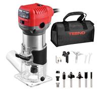 TEENO Fresadora De Madera Rebajadora Eléctrica 710W 13000-33000 RPM CON EXTRACTOR DE POLVO,5 piezas 1/4'' Alicates, 6 Velocidades Variables, Pinza De Base Fija De 6/6.35/8MM,Con Bolsa de lona