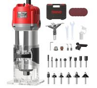 TEENO Fresadora De Madera Rebajadora Eléctrica 800W 15000-32000 RPM Con 32 Accesorios,15 piezas 1/4'' Alicates, 6 Velocidades Variables, Pinza De Base Fija De 6/6.35 MM, Estuche de Transporte