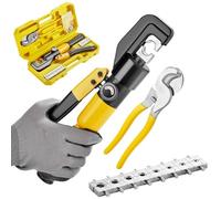 TEENO Herramienta de crimpado hidráulico 10T y cortador de cables, crimpadora hidráulica de cable de 12 a 2/0 AWG, herramienta de crimpadora manual hidráulica de terminal eléctrico, kit de