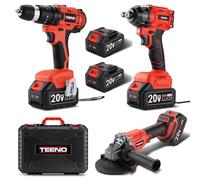 TEENO Juego de Herramientas Eléctricas 3 Piezas: Llave de Impacto Sin Escobillas + Taladro Percutor a Bateria + Amoladora Angular Sin Escobillas, 2x Batería 20V, Ideal para Hogar y Reparación de Coche