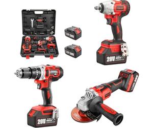 TEENO Juego de Herramientas Eléctricas 3 Piezas (Llave de Impacto Sin Escobillas + Taladro Percutor a Bateria + Amoladora Angular Sin Escobillas), 2 Baterías 20V, Ideal para Reparaciones