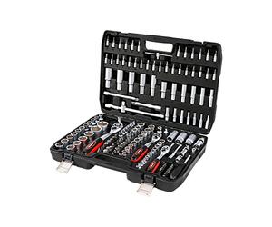 TEENO Juego de Llaves de Vaso para Llaves de Carraca 1/2" y 1/4" y 3/8" Trinquete (72 Dientes) 172 piezas, Cr-V,Kit de Herramientas Mecánicas para el Auto - Satinado Mate