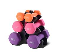 TEENO Juego de Mancuernas, 2 x 1 kg, 2 x 2 kg, 2 x 3 kg, 3 Pares, Soporte de Almacenamiento, Mancuernas de Fitness Para Mujeres y Hombres, Revestimiento de Neopreno Antideslizante