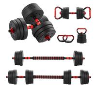 TEENO Kit Completo 6 en 1 de Musculación 20 kg, con Kettlebell, Mancuernas, Barra y Soporte de Flexiones, Ideal para Fitness y Entrenamiento en Casa