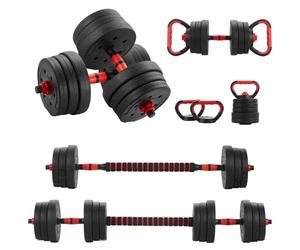TEENO Kit Completo 6 en 1 de Musculación 20 kg, con Kettlebell, Mancuernas, Barra y Soporte de Flexiones, Ideal para Fitness y Entrenamiento en Casa