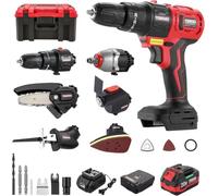 TEENO Kit de Herramientas Eléctricas de 20 V, Herramienta Inalámbrica 8 en 1 con Estuche, Taladro, Sierra de Sable, Sierra de Cadena, Llave de Impacto, Herramienta Oscilante