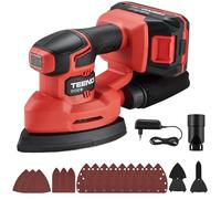 TEENO Lijadora de Detalle Mouse 20V, 3 in 1 Lijadora Múltiple a 2A Batería con Bolsa de Filtro, Lijadora Mouse para Múltiples Esquinas, 13000 tr/min Multilijadora incluye 15 Pieza de Papel de lija