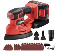 TEENO Lijadora inalámbrica con batería 3 en 1, lijadora Delta de 20 V con batería de 2 A, lijadora de detalles de 13000 rpm con bolsa de recogida de polvo, 15 hojas de papel abrasivo, 140 x 96,6 mm