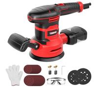 TEENO - Lijadora Orbital 450 W, 6 velocidades, 13000 RPM,Ø125/150 mm, 20 discos abrasivos, recogida de polvo, cable 2 m, con gafas y guantes - para madera, metal, plástico