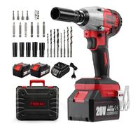 TEENO - Llave de impacto, inalámbrica, sin escobillas, 320 Nm, con batería de 3,0 Ah,andamio,pernos de ruedas,caja de 25 accesorios 2 Baterías