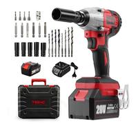 TEENO - Llave de impacto, atornillador de impacto inalámbrica, sin escobillas, 320 Nm, con batería de 3,0 Ah,andamio,pernos de ruedas,caja de 25 accesorios