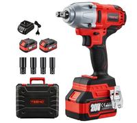 TEENO Llave de impacto Baterías de iones de litio sin escobillas de 20 V 4,0 Ah, 4 vasos de impacto, 1/2 pulgada, 600 N.m (dos baterías)