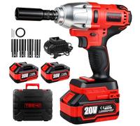 TEENO Llave de impacto, inalámbrica,1/2" Pistola de Impacto Bateria 600 Nm con batería de 2x4.0Ah, llave de impacto con 4 boquillas(18/20/22/24mm), giratoria para coche y uso