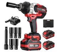 TEENO Llave de Impacto Inalámbrica,Brushless 1/2" 1300Nm Pistola de Impacto Eléctrica Batería 2 * 4000mAh,Cargador rápido, 5 Enchufes, con Luz Lled, Para el Coche y el Hogar