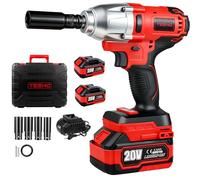 TEENO Llave de impacto inalámbrica brushless 20V 1/2" Resistente - Torque máximo 600N.m, 1×4.0Ah Baterías + Cargador + Compresor de aire + 4 boquillas, para reparación automotriz
