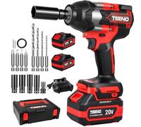 TEENO Llave de Impacto Inalámbrica Brushless 700N.m 1/2”, con Maletín, Llaves de Tubo (17/19/20/21mm) & 2 Baterías 4.0Ah, 180° Rotación Yunque & 90° Cabeza Pivotante, para Auto, Camión y Bricolaje