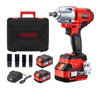 TEENO - Llave de impacto inalámbrica sin escobillas de 1/2", 600 Nm, 20 V, con 2 pilas de 4000 mAh, atornillador de impacto con 4 boquillas de impacto (17/19/21/22 mm), para el automóvil y el uso