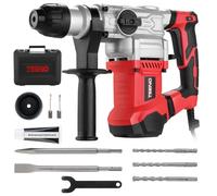 TEENO Martillo Perforador, 1500W Martillo Demoledor, Martillo Percutor con SDS-Plus Mandril, 7J, 1000RPM, 4500BPM, 4 Funciones, Control de Vibración, para Concreto, Metal y Madera