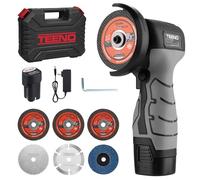 TEENO Mini Amoladora Angular Inalámbrica 16,8V, Radial de Batería 76 mm 19.500 RPM, Kit con 2 Baterías 2000 mAh, Cargador, 6 Discos y Maletín, para Cortar, Lijar y Pulir