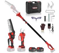 TEENO Mini Motosierra Telescopica 6 Pulgadas & Tijeras de Podar Eléctricas 40mm, 4 en 1 Kit de Herramientas de Jardín con 2 * 4000 mAh Baterías, Alcance hasta 2,8 m