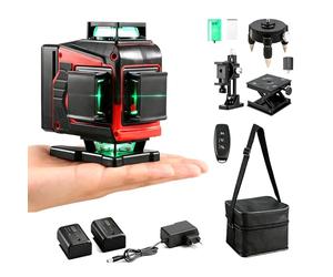 TEENO Mini Nivel Láser Verde, Nivel Laser Autonivelante 4D 16 Líneas 360° Auto-Niveling, 2x2400mAh Cargable, Ideal para Carpintería, Pintura & Exterior