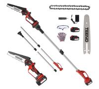 TEENO Motosierra Bateria, Sierra Electrica Podar Arboles, Mini Motosierra Telescopica, 2 en 1 Kit de Herramientas de Jardín con 2 * 4000 mAh Baterías, Alcance Máximo Hasta 2,6 m