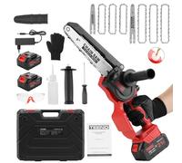 TEENO Motosierra de Batería, Mini Motosierra Eléctrica 6&8 Pulgadas 2-en-1, Kit con 6 Cadenas (3×6"+3×8"), Motor Sin Escobillas, 2×4000mAh, 5500 RPM, Ligera para Jardín, Podar, Madera
