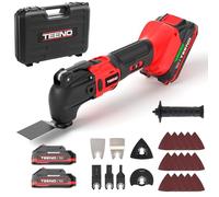 TEENO Multiherramienta Oscilante, 20V Brushless Herramienta Multifunción con 6 Velocidades, 8500-21000RPM, Cargador, 25 Accesorios, Herramientas Oscilantes para Cortar, Lijar y Pulido (2 pilas)
