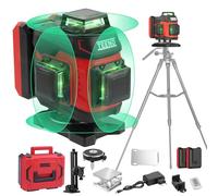 TEENO Nivel Láser Autonivelante 360°x4,Laser Autonivelante 2 * 5400 mAh batería,Control remoto del nivelador láser， Base magnética,Custodia in Plastica