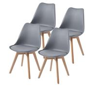 TEENO Pack de 4 Sillas de Comedor Nórdicas, Sillas Negras con Asiento Acolchado Tapizado y Patas de Madera de Haya, Estilo Retro Moderno