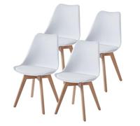 TEENO Pack de 4 Sillas de Comedor, Sillas Blancas con Asiento Acolchado y Respaldo Ergonómico, Patas de Madera de Haya para Cocina o Salón