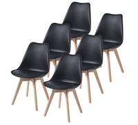 TEENO Pack de 6 Sillas de Cocina Escandinavas, Sillas Tapizadas en Gris Moderno con Respaldo Ergonómico y Patas de Madera Maciza de Haya