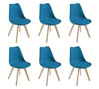 TEENO Pack de 6 Sillas de Comedor, Sillas Azules con Asiento Acolchado y Patas de Madera de Haya, Estilo Nórdico para Cocina o Oficina