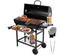 TEENO Parrilla Barbacoa Carbon con Ruedas, Barbacoas de Carbón XXL con Tapa, Viene con Platos Plegables,Guantes anti-quemaduras y Clips, Adecuado para Barbacoas en Balcones y Jardines,118x 85x105.5cm