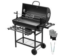 TEENO Parrilla para Barbacoa, Barbacoa de Carbón de Madera con Parrilla de Cocina XXL de Gran Tamaño, Guantes Anti-Quemaduras, Termómetro, Cajón de Cenizas, Ventilación Regulable (Mejorada (Con