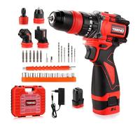 TEENO Professional 18V System Atornillador a Batería Sin Escobillas, Kit de taladro inalámbrico, 20+3, 45 Nm, 2 velocidades, Adaptador desplazamiento, Mandril de sujeción rápida, Adaptador de ángulo