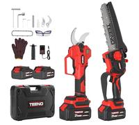 TEENO Set Herramientas Jardinería 2 en 1: 6 Pulgadas Mini Motosierra a Batería + Tijeras Podar Eléctrica Inalámbrica 0-40mm, 2 Baterías 4.0 Ah, Cuchillas Acero SK5