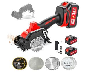 TEENO Sierra Circular con Guia, Mini Sierra Circular de Mano 20000RPM, Profundidad de Corte AjustableProfundidad de Corte Ajustable, 2 Baterías De 2,0Ah, Motor de Cobre Puro, Ideal para Cortar Madera