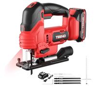 TEENO Sierra de Calar inalámbrica para Batería Makita de 20V, Caladora con Láser 800-3000 SPM Con 5 cuchillas, Corte ± 45°, 6 VELOCIDADES,LED, Cortar Metal, Madera, Plástico(una batería, 2.0 AH)