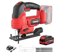 TEENO Sierra de Calar para Batería Makita de 20V 4.0Ah, 800-3000 SPM Caladoras para Madera con Láser Con 5 cuchillas, Corte ± 45°, 6 VELOCIDADES,LED, Cortar Metal, Madera, Plástico