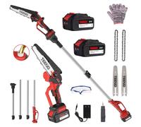 TEENO Sierra eléctrica, sierra eléctrica 2 en 1, pértiga telescópica desmontable, ajuste de 180°, 6 pulgadas, 2 baterías de 4000 mAh, 2 placas guía, 2 cadenas.