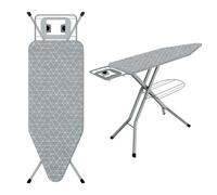 TEENO Tabla De Planchar Plegable 120 x 45 cm, Compatible con Plancha De Vapor, Cerradura Segura,7 Ajustes De Altura,100% Algodón,Soporte De Plancha Integrado, Universal para Hogar/Lavandería(Gris)