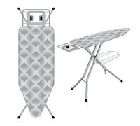 TEENO Tabla De Planchar Plegable 120 x 45 cm, Compatible con Plancha De Vapor, Cerradura Segura,7 Ajustes De Altura,100% Algodón,Soporte De Plancha Integrado, Universal para Hogar(Gris Ondulado)