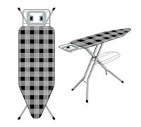 TEENO Tabla De Planchar Plegable 120 x 45 cm, Compatible con Plancha De Vapor, Cerradura Segura,7 Ajustes De Altura,100% Algodón,Soporte De Plancha Integrado, Universal para Hogar/Lavandería(Negro)
