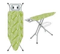 TEENO Tabla De Planchar Plegable 120 x 45 cm, Compatible con Plancha De Vapor, Cerradura Segura,7 Ajustes De Altura,100% Algodón,Soporte De Plancha Integrado, Universal para Hogar(Hoja Verde)