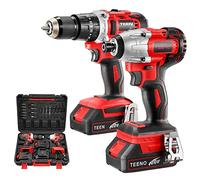 TEENO Taladro atornillador de impacto inalámbrico 100 Nm, 2 baterías de 2,0 A, 1 cargador, 25 accesorios, 2 herramientas